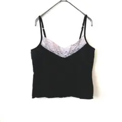レース キャミソール クロップド丈 ブラック ピンク スパンコール インナー