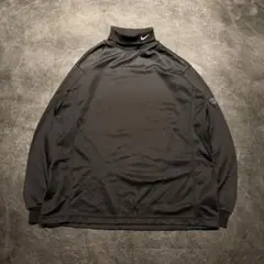 00s NIKE GOLF 長袖Tシャツ L モックネック 刺繍ロゴ ブラック黒