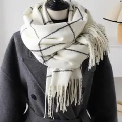 マフラー 薄手 アイボリー チェック