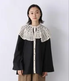 JEANASIS ジーナシス　クロシェカラードッキングブラウス