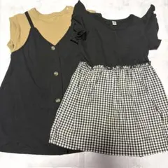 ❤️美品❤️ワンピース 女の子 ベージュ 黒 リンクコーデ お出かけ服 チェックのサムネイル