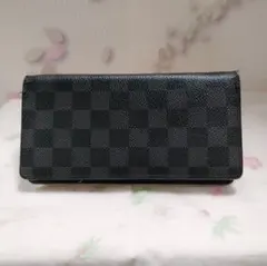 ●4503#0321　ルイヴィトン/2ツ折長財布(黒革、ダミエ)　0903