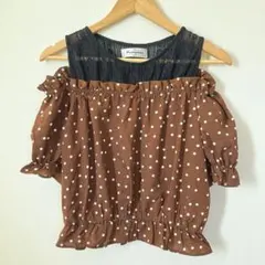 ブラウス　ドット　レディース　M レース　肩出し　可愛い　カットソー　tシャツ