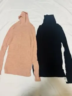 ユニクロリブタートルネックニットトップス 2枚セット ピンク ブラック