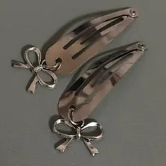 即日発送リボン付きシルバー ヘアピンセット