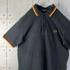 フレッドペリー 刺繍ロゴ ポロシャツ ライン襟 ラインリブ ブラック イギリス