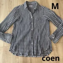 コーエン　ネイビー・ホワイトチェック M 長袖シャツ