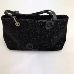 #MD3. ニナ・リッチNINA RICCI ビロード張花模様 ハンドバッグ 黒
