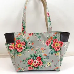 【セール】キャスキッドソン　ラミネート　花柄　サイドポケットトートバッグM