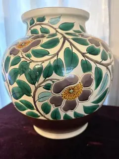 九谷焼 花瓶手描き 金彩 花鳥文 花器 高さ約23cm美品 和モダン インテリア