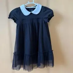 黒いドット柄の半袖ワンピース　ショパン　120