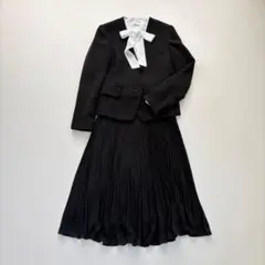2点セット【ボールジィ】ノーカラージャケット プリーツスカート　ブラック