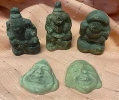 希少・骨董】伏見人形系 青大黒 恵比寿天 ペア 土人形 縁起物 郷土玩具