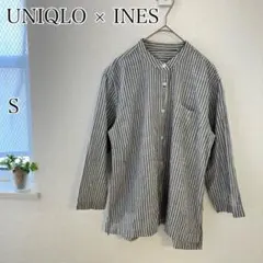 【UNIQLO × INES】イネス バンドカラー ストライプシャツ S ブルー