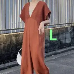 【新品】shein FRIFUL Vネックオールインワン オレンジ L