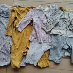 花柄ロンパース 80cm　4点セット　秋冬　女の子　ピンク　オレンジ