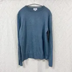 美品 オールドネイビー 薄手 コットンニットセーターブルーグレー メンズS 春秋