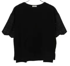 アースミュージックアンドエコロジー 袖レースカットプルオーバー 黒　FREE