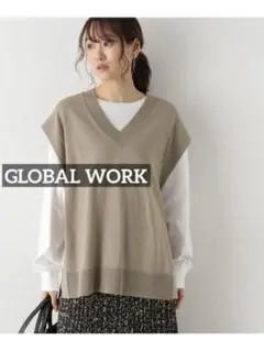 k0281 GLOBAL WORK サイドベルトニットベスト モカ