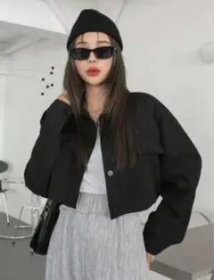 クロップド丈 デニムジャケット ブラック