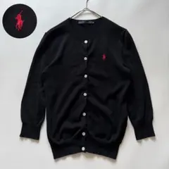 美品✨ラルフローレン　クルーネックカーディガンコットンM ブラック ポニー刺繍