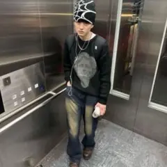 ニット帽　ビーニー　帽子　スパイダー　ブラック　y2k　sk8　スケーター　韓国