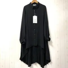 新品 hareiro 黒 長袖シフォンシャツワンピース 羽織り後ろプリーツ L