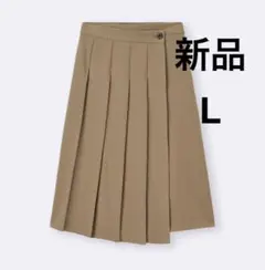 新品　GU ジーユー　ラッププリーツミディスカート　ベージュ　Lサイズ