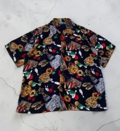 美品 チュウカタベタイ 中村杏子コラボ麻雀総柄シャツ オープンカラー
