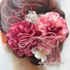 ローズピンク＆チェリーピンク〜和装花髪飾り〜結婚式　成人式　入学式　振袖　袴水引