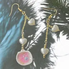 貝殻ピアス（ピンクの海）コールド