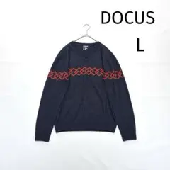 ドゥーカス　L ゴルフ　ニット　セーター　長袖　Vネック ネイビー 薄手