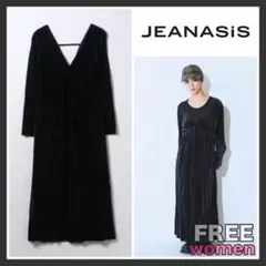 ジーナシス Vネックベロアワンピース ブラック
