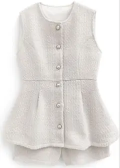 ホワイト ツイードベスト　ショートパンツセットアップ