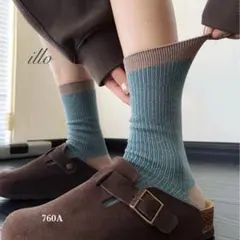 靴下　ソックス　ラメ　ブルー＆ベージュ　くすみカラー