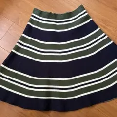 フレアスカート ネイビー オリーブ ストライプ