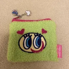エンジェルブルー　もこもこスクエアポーチ　グリーン　キーホルダー付き