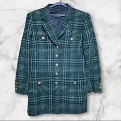 新品同様✨Burberry チェック シルク ダブルジャケット ベロア 緑 XL 