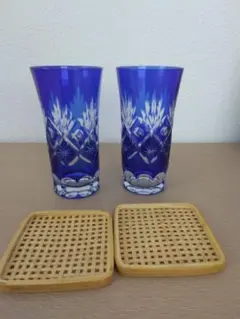 カットガラス コバルトブルーグラス 2個セット