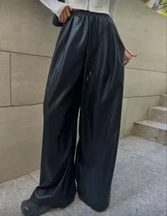 SHEIN DAZY 【L】 レザーワイドパンツ カジュアルパンツ 韓国メンズ可