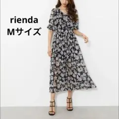 rienda リエンダ　レイヤードロンパース　ワンピース　花柄 ネイビー　M