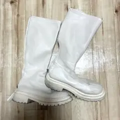 【脚長】ベージュホワイトロングブーツ 厚底のサムネイル