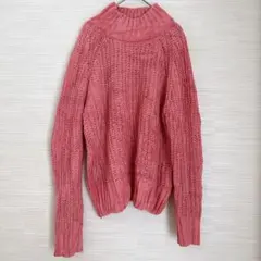 ピンク ニット 【L】 長袖 ハイネック 無地 シンプル タートルネック