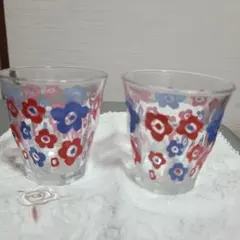 花柄デザイン ガラスコップ 2個セット
