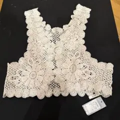 【LA MONET 】レース編みベスト M-L アイボリー