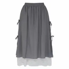 【送込】【新品　未使用】グレー フレアスカート レース裾付き
