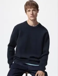 UNIQLO ウォッシャブルミラノリブクルーネックセーター　ネイビー男女兼用S