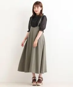 MAJESTIC LEGON　サスペンダー付バックリボンスカート　カーキグリーン