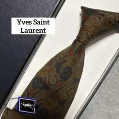 極美品　YSL イヴ・サンローラン　ネクタイ　紺緑　ペイズリー柄のサムネイル
