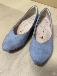 ladyworker水色スエードパンプス 23.0cmローヒールフラットシューズ